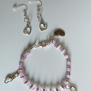 Handmade beaded glass bracelet with charms and Earrings Set